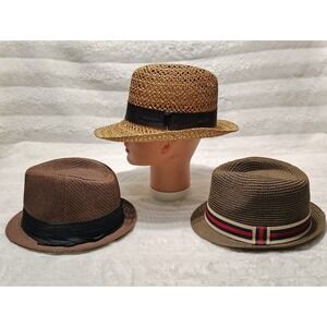 Lot Of 3 Fedora Hats Mens Size S/M, 1 Light Straw Hat, 2 Multicolor Paper Straw